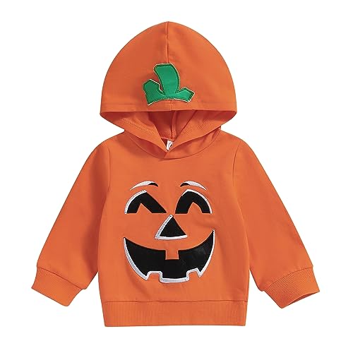 Kleinkind Baby Jungen Halloween Kapuzen Sweatshirts Langarm Kürbis Shirts Pullover Hoodie T-Shirt Frühling Herbst Hemd Kleidung (Orange 3, 18-24 Months) von Saeevima