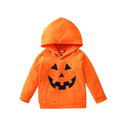 Kleinkind Baby Unisex Halloween Kapuzen Sweatshirts Langarm Kürbis Shirts Pullover Hoodie T-Shirt Frühling Herbst Shirts Kleidung (Orange 2, 5-6 Jahre) von Saeevima