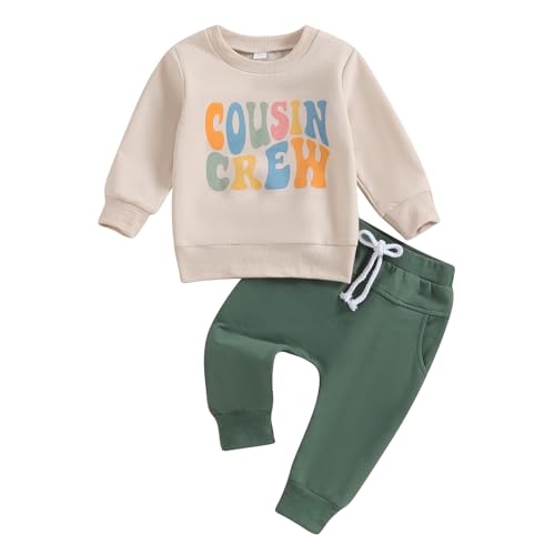 Neugeborenen Baby Junge Mädchen Cousin Crew Bekleidungsset 2pcs Langarm Rundhals Pullover Sweatshirt Elastische Taille Jogger Lange Hosen Geschwister Trainingsanzüge (Beige, 2-3 Years) von Saeevima