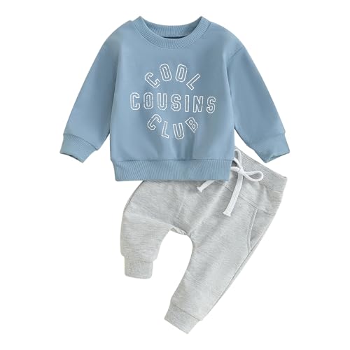 Neugeborenen Baby Junge Mädchen Cousin Crew Bekleidungsset 2pcs Langarm Rundhals Pullover Sweatshirt Elastische Taille Jogger Lange Hosen Geschwister Trainingsanzüge (Blau, 3-6 Months) von Saeevima