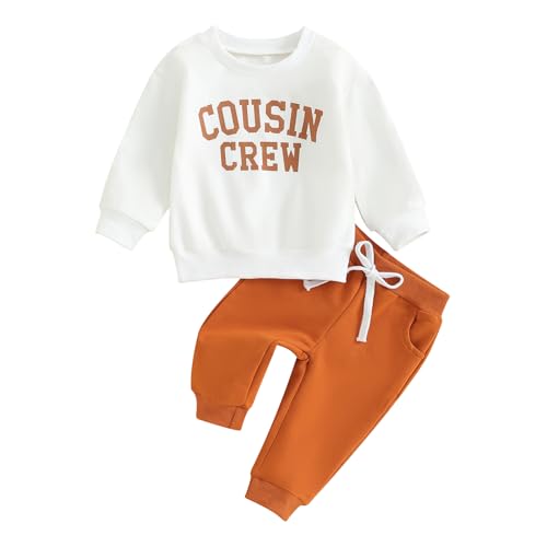 Neugeborenen Baby Junge Mädchen Cousin Crew Bekleidungsset 2pcs Langarm Rundhals Pullover Sweatshirt Elastische Taille Jogger Lange Hosen Geschwister Trainingsanzüge (Weiß, 12-18 Months) von Saeevima