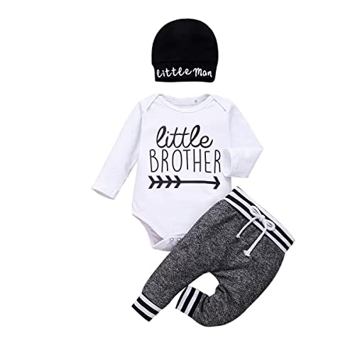 Saeevima Baby Jungen 3tlg Kleidungs Set Langarm Runden Hals Pullover Buchstaben Druck Body Strampler Elastiziert Taillieren Hosen Mit Hut 0-18 Monate Kinder Weiche Warme Babyset (Weiß2, 0-3 Months) von Saeevima