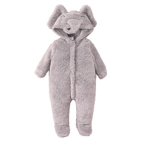 Saeevima Kinder Baby Fleece Cartoon Tiere Strampler Hoodie Body Langarm Reißverschluss Einteilig Kapuze Plüsch Jumpsuit Halloween Weihnachten Warmer Flanell Pyjama (Elefant, 9-12 Months) von Saeevima