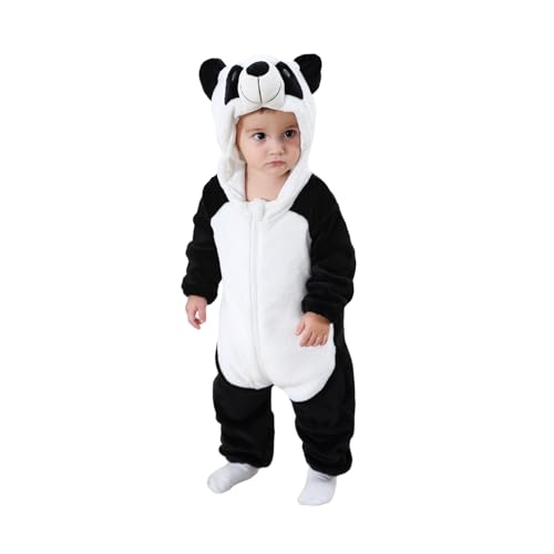 Saeevima Kinder Baby Fleece Cartoon Tiere Strampler Hoodie Body Langarm Reißverschluss Einteilig Kapuze Plüsch Jumpsuit Halloween Weihnachten Warmer Flanell Pyjama (Panda, 18-24 Months) von Saeevima