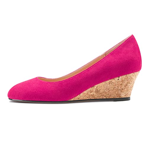 Saekcted Damen Chunky Blockabsatz Keilabsatz Absatz Heel Geschlossene Eckige Zehenkappe Slip-on Pumps Klassisch Cute Dress Party 5 cm Heels Schuhe Magenta Rot 37 EU von Saekcted