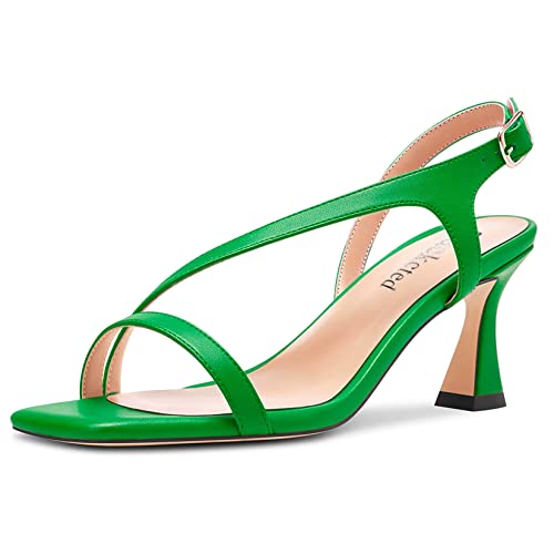 Saekcted Damen Chunky Blockabsatz Mittlerem Absatz Heel Peep Open Zehenkappe Sandalen Knöchelriemen Schnalle Lässig Dress 6.5 CM Heels Grasgrün 40 EU von Saekcted
