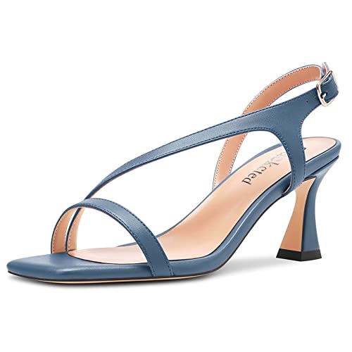 Saekcted Damen Chunky Blockabsatz Mittlerem Absatz Heel Peep Open Zehenkappe Sandalen Knöchelriemen Schnalle Lässig Dress 6.5 CM Heels Kobaltblau 36 EU von Saekcted