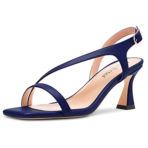 Saekcted Damen Chunky Blockabsatz Mittlerem Absatz Heel Peep Open Zehenkappe Sandalen Knöchelriemen Schnalle Lässig Dress 6.5 CM Heels Marineblau 41 EU von Saekcted