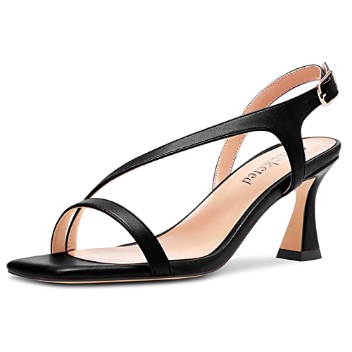 Saekcted Damen Chunky Blockabsatz Mittlerem Absatz Heel Peep Open Zehenkappe Sandalen Knöchelriemen Schnalle Lässig Dress 6.5 CM Heels Schwarz 40 EU von Saekcted