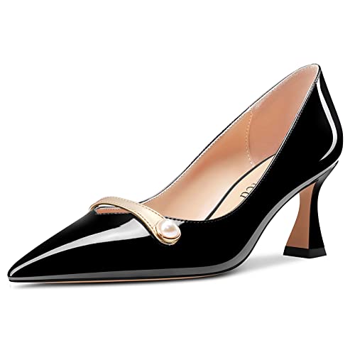 Saekcted Damen Chunky Blockabsatz Mittlerem Absatz Heel Spitze Zehenkappe Pumps Slip-on Perlen Abschlussball Dress 6.5 cm Heels Schwarz 39 EU von Saekcted
