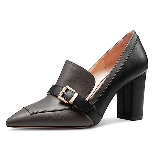 Saekcted Damen Chunky Blockabsatz Mittlerem Absatz Heel Spitze Zehenkappe Pumps Slip-on Schnalle Büroschuhe Klassisch Sommer 8 cm Heels Metallisch Mehrfarbig 39 EU von Saekcted