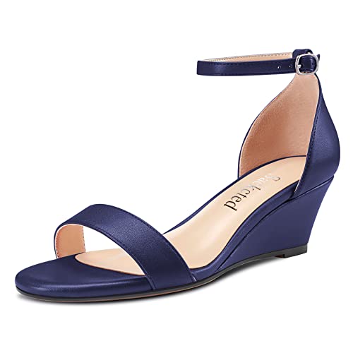 Saekcted Damen Chunky Blockabsatz Mittlerem Keilabsatz Absatz Heel Peep Open Zehenkappe Sandalen Knöchelriemen 5 CM Heels Clear Klassisch Schuhe Königsblau 38 EU von Saekcted