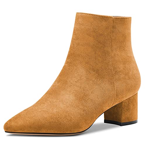 Saekcted Damen Chunky Blockabsatz Niedrige Absatz Heel Geschlossene Spitze Zehenkappe Stiefeletten Reißverschluss Büroschuhe Klassisch Schuhe Braun 39 EU von Saekcted