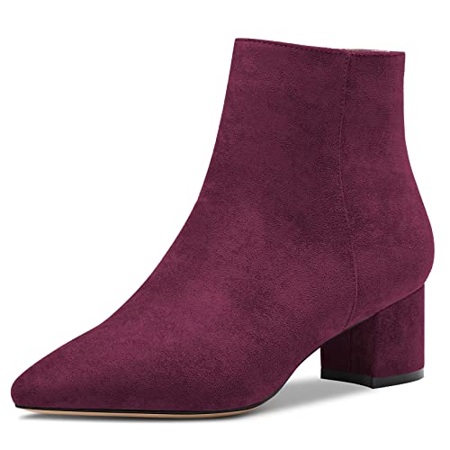 Saekcted Damen Chunky Blockabsatz Niedrige Absatz Heel Geschlossene Spitze Zehenkappe Stiefeletten Reißverschluss Büroschuhe Klassisch Schuhe Burgund Rot 36 EU von Saekcted