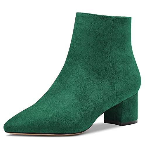 Saekcted Damen Chunky Blockabsatz Niedrige Absatz Heel Geschlossene Spitze Zehenkappe Stiefeletten Reißverschluss Büroschuhe Klassisch Schuhe Dunkelgrün 38 EU von Saekcted