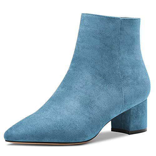 Saekcted Damen Chunky Blockabsatz Niedrige Absatz Heel Geschlossene Spitze Zehenkappe Stiefeletten Reißverschluss Büroschuhe Klassisch Schuhe Hellblau 36 EU von Saekcted