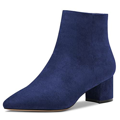 Saekcted Damen Chunky Blockabsatz Niedrige Absatz Heel Geschlossene Spitze Zehenkappe Stiefeletten Reißverschluss Büroschuhe Klassisch Schuhe Navy Blau 35 EU von Saekcted