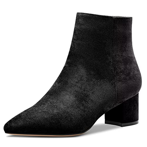 Saekcted Damen Chunky Blockabsatz Niedrige Absatz Heel Geschlossene Spitze Zehenkappe Stiefeletten Reißverschluss Büroschuhe Klassisch Schuhe Schwarz 37 EU von Saekcted