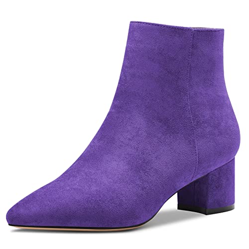 Saekcted Damen Chunky Blockabsatz Niedrige Absatz Heel Geschlossene Spitze Zehenkappe Stiefeletten Reißverschluss Büroschuhe Klassisch Schuhe Violett 37 EU von Saekcted