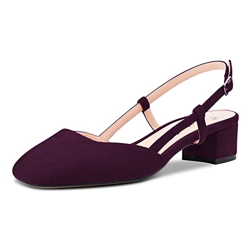 Saekcted Damen Chunky Blockabsatz Niedrige Kitten Absatz Heel Eckige Zehenkappe Slingback Pumps Hochzeit Büroschuhe Dress 3.5 cm Heels Violett A 40 EU von Saekcted