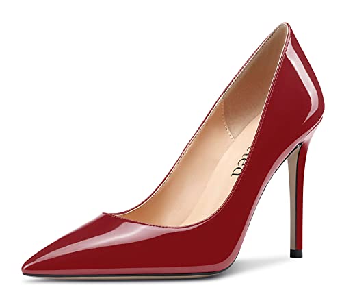 Saekcted Damen High-Heels Pumps Spitze Zehe Stilettos Abendschuhe 10CM Heel Schuhe Burgundy Lackleder 41 EU von Saekcted