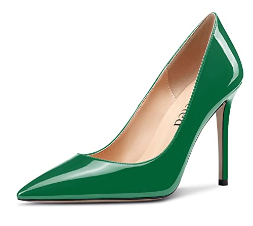 Saekcted Damen High-Heels Pumps Spitze Zehe Stilettos Abendschuhe 10CM Heel Schuhe Grün Lackleder 44 EU von Saekcted