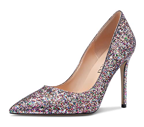 Saekcted Damen High-Heels Pumps Spitze Zehe Stilettos Abendschuhe 10CM Heel Schuhe Mehrfarbig Glitter 35 EU von Saekcted