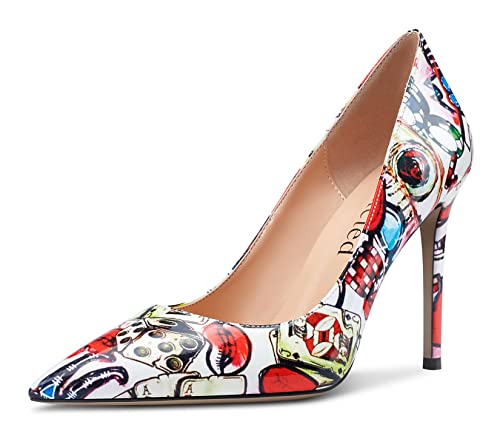 Saekcted Damen High-Heels Pumps Spitze Zehe Stilettos Abendschuhe 10CM Heel Schuhe Mehrfarbig Lackleder 39 EU von Saekcted