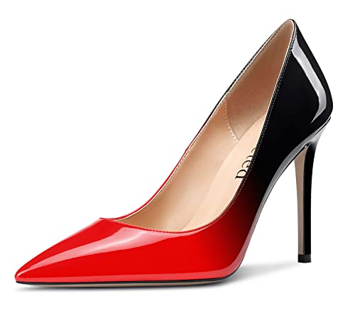 Saekcted Damen High-Heels Pumps Spitze Zehe Stilettos Abendschuhe 10CM Heel Schuhe Rot Lackleder 36 EU von Saekcted