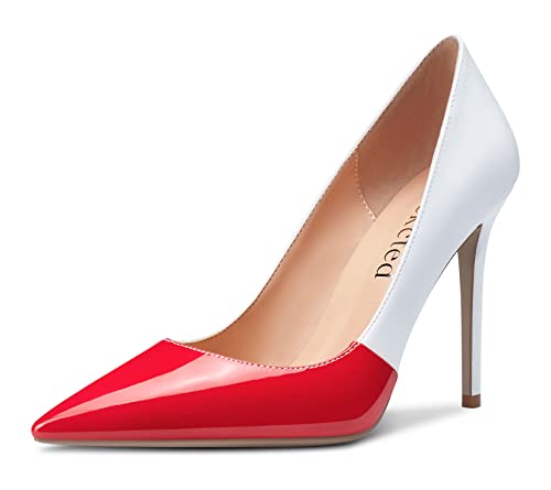 Saekcted Damen High-Heels Pumps Spitze Zehe Stilettos Abendschuhe 10CM Heel Schuhe Rot Weiß 37 EU von Saekcted