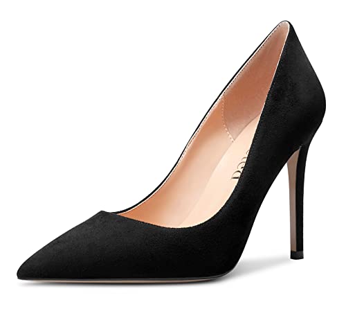 Saekcted Damen High-Heels Pumps Spitze Zehe Stilettos Abendschuhe 10CM Heel Schuhe Schwarz Wildleder 45 EU von Saekcted