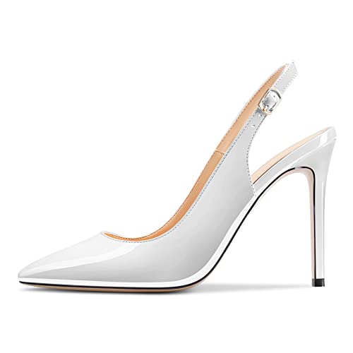 Saekcted Damen Hoher High Absatz Heel Stiletto Slingback Pumps Sexy Clear Knöchelriemen 10 CM Heels Sandalen Party Schuhe Weiß 41 EU von Saekcted