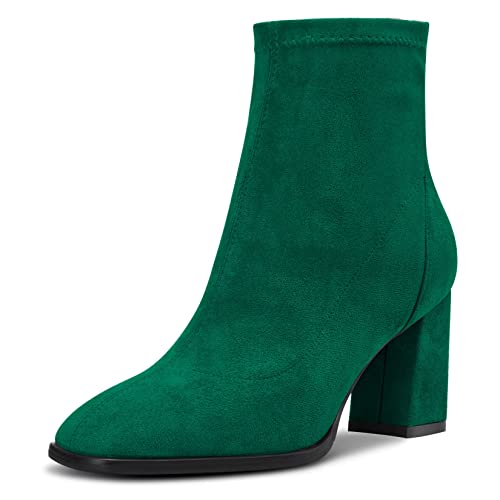 Saekcted Damen Hoher High Chunky Blockabsatz Absatz Heel Geschlossene Eckige Zehenkappe Stiefeletten Slip-on Klassisch Reißverschluss 7.5 CM Heels Schuhe Grün B 39 EU von Saekcted