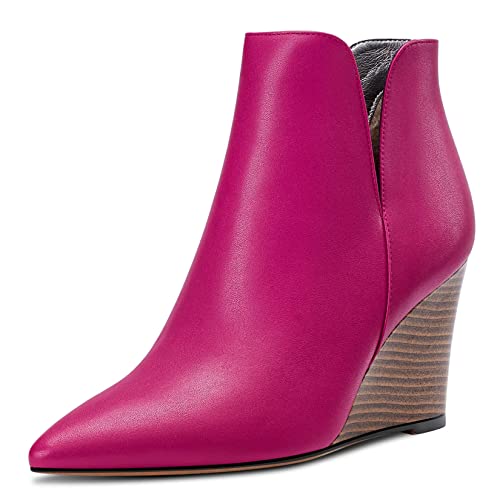 Saekcted Damen Hoher High Keilabsatz Absatz Heel Geschlossene Spitze Zehenkappe Stiefeletten Two-Piece Klassisch Slip-on Schuhe Rosa 39 EU von Saekcted