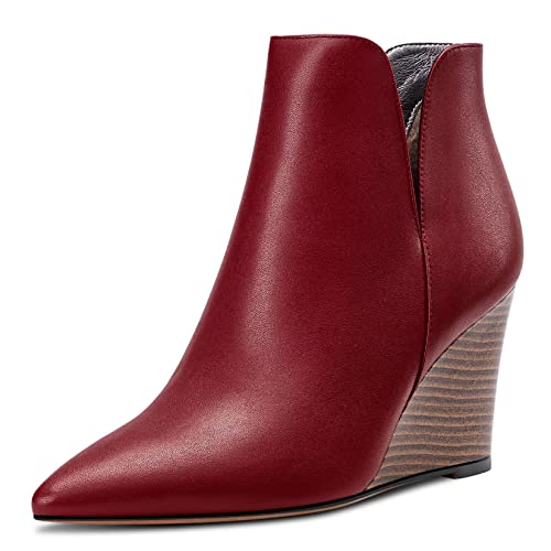 Saekcted Damen Hoher High Keilabsatz Absatz Heel Geschlossene Spitze Zehenkappe Stiefeletten Two-Piece Klassisch Slip-on Schuhe Rot 36 EU von Saekcted