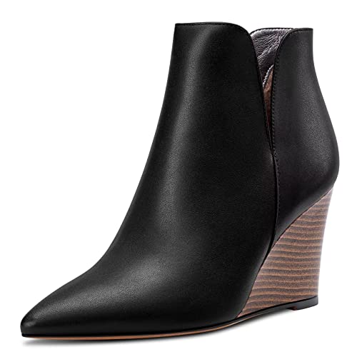 Saekcted Damen Hoher High Keilabsatz Absatz Heel Geschlossene Spitze Zehenkappe Stiefeletten Two-Piece Klassisch Slip-on Schuhe Schwarz 36 EU von Saekcted