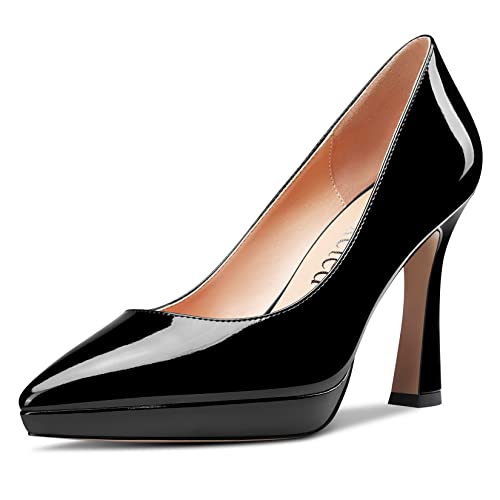 Saekcted Damen Hoher High Stiletto Plateau Plattform Absatz Heel Spitze Zehenkappe Pumps Slip-on Hochzeit Büroschuhe 10 cm Heels Schuhe Schwarz 39 EU von Saekcted