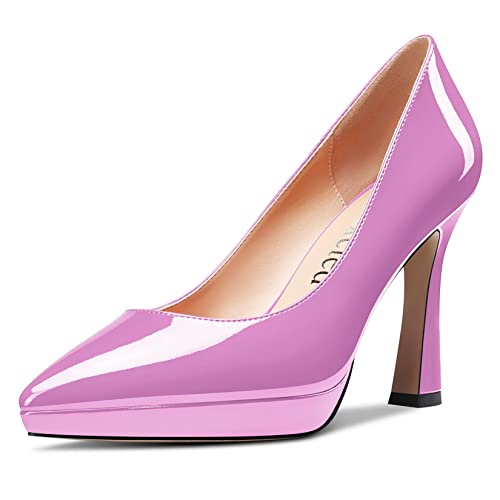 Saekcted Damen Hoher High Stiletto Plateau Plattform Absatz Heel Spitze Zehenkappe Pumps Slip-on Hochzeit Büroschuhe 10 cm Heels Schuhe Violett B 44 EU von Saekcted