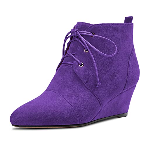 Saekcted Damen Keilabsatz Mittlerem Absatz Heel Stiefeletten Schnüren Schnürung Geschlossene Runde Zehenkappe Slip-on 5 CM Heels Schuhe Violett Wildleder 38 EU Saekcted Damen Keilabsatz Mittlerem Absatz Heel Stiefeletten Schnüren Schnürung Geschlossene Runde Zehenkappe Slip-on 5 CM Heels Schuhe Violett Wildleder 38 EU von Saekcted