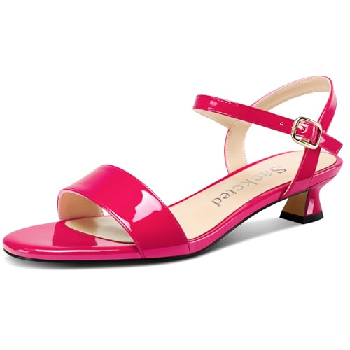 Saekcted Damen Kitten Niedrige Absatz Heel Open Zehenkappe Knöchelriemen Sandalen Slingback Schnalle Dress Schuhe Lässig Party Sommer 3 CM Heels Pfirsichrot 38 EU von Saekcted