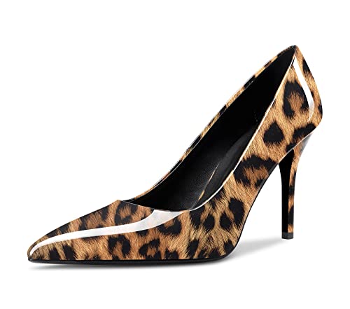 Saekcted Damen Mädchen Hoher High Stiletto Absatz Heel Geschlossene Spitze Zehenkappe Slip-on Pumps Hochzeit Büroschuhe Party Dress Schuhe Gelb Leopard 39 EU von Saekcted