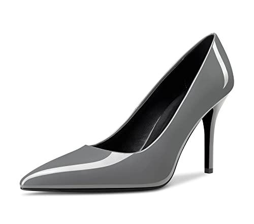 Saekcted Damen Mädchen Hoher High Stiletto Absatz Heel Geschlossene Spitze Zehenkappe Slip-on Pumps Hochzeit Büroschuhe Party Dress Schuhe Grau 43 EU von Saekcted