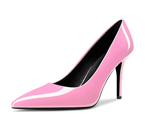 Saekcted Damen Mädchen Hoher High Stiletto Absatz Heel Geschlossene Spitze Zehenkappe Slip-on Pumps Hochzeit Büroschuhe Party Dress Schuhe Rosa 45 EU von Saekcted