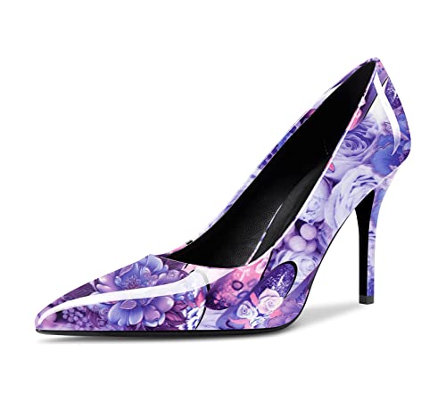 Saekcted Damen Mädchen Hoher High Stiletto Absatz Heel Geschlossene Spitze Zehenkappe Slip-on Pumps Hochzeit Büroschuhe Party Dress Schuhe Violett Mehrfarbig 37 EU von Saekcted