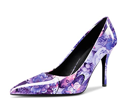 Saekcted Damen Mädchen Hoher High Stiletto Absatz Heel Geschlossene Spitze Zehenkappe Slip-on Pumps Hochzeit Büroschuhe Party Dress Schuhe Violett Mehrfarbig 41 EU von Saekcted