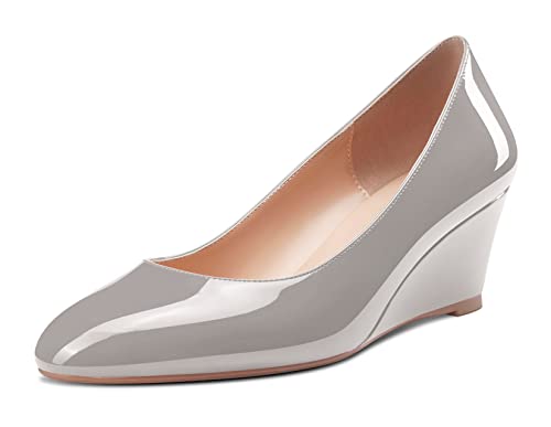 Saekcted Damen Mittlerem Absatz Heel Keilabsatz Runde Zehenkappe Slip-on Pumps Klassisch Cute Dress 5 cm Heels Grau 38 EU von Saekcted