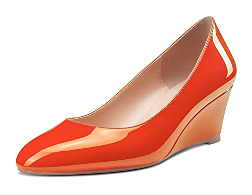 Saekcted Damen Mittlerem Absatz Heel Keilabsatz Runde Zehenkappe Slip-on Pumps Klassisch Cute Dress 5 cm Heels Orange 36 EU von Saekcted