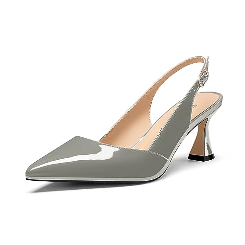 Saekcted Damen Mittlerem Absatz Heel Spitze Zehenkappe Pumps Knöchelriemen Slingback Slip-on Abschlussball Cute Sommer 6.5 cm Heels Grau 40 EU von Saekcted