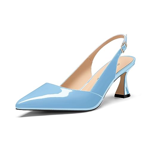Saekcted Damen Mittlerem Absatz Heel Spitze Zehenkappe Pumps Knöchelriemen Slingback Slip-on Abschlussball Cute Sommer 6.5 cm Heels Himmelblau 43 EU von Saekcted
