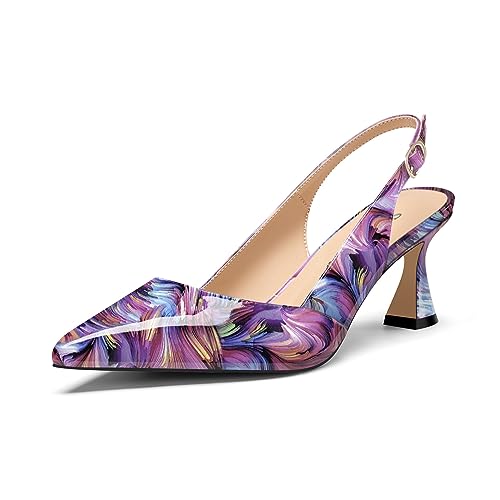 Saekcted Damen Mittlerem Absatz Heel Spitze Zehenkappe Pumps Knöchelriemen Slingback Slip-on Abschlussball Cute Sommer 6.5 cm Heels Lila Wirbel 43 EU von Saekcted